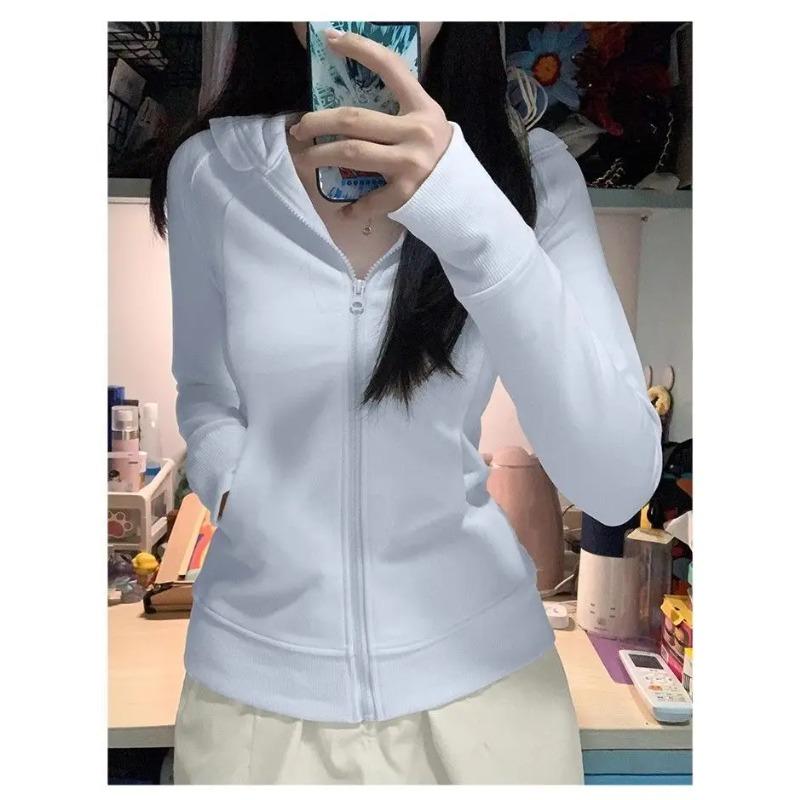 Streetwear Black Hoodie Coat Women's Clothing Hooded Zipper Slim Fit Y2k Jackets Casual Fashion Sweatshirts Ropa Mujer