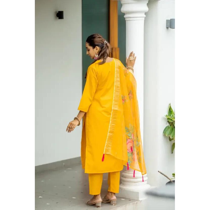 Indian Pakistani Women Cotton Rayon Kurti Pant Dupatta Set Salwar Kameez Dress SC-2247