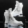 White Men's High-top Winter Velvet Warm British Medium Motorcycle Thick-soled Boots