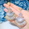 E0307 Middle East Personality Three-Color Full Diamond Zircon Earrings Needle Fan Earrings