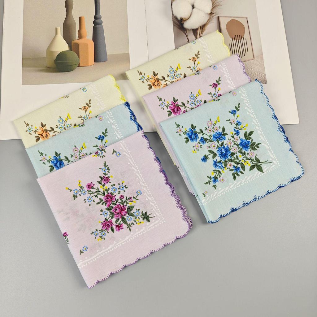 Set of 3 Women's 100% Cotton Printed Handkerchiefs - 29cm, High Density, Straight Edge Design