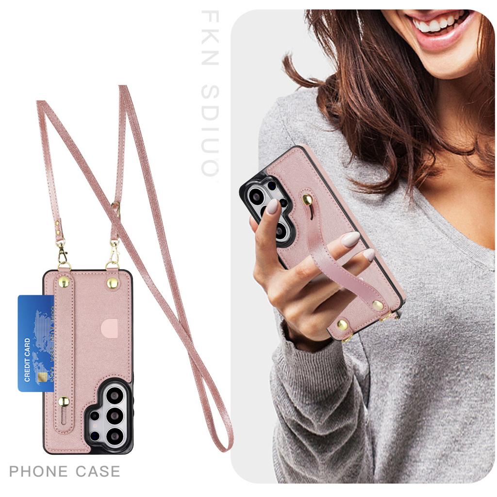 Crossbody Card Holder Square Case for Samsung Galaxy S26 Ultra S25 Edge S24 S23 Plus S25 FE Lanyard Wristband Stand Bag Cover