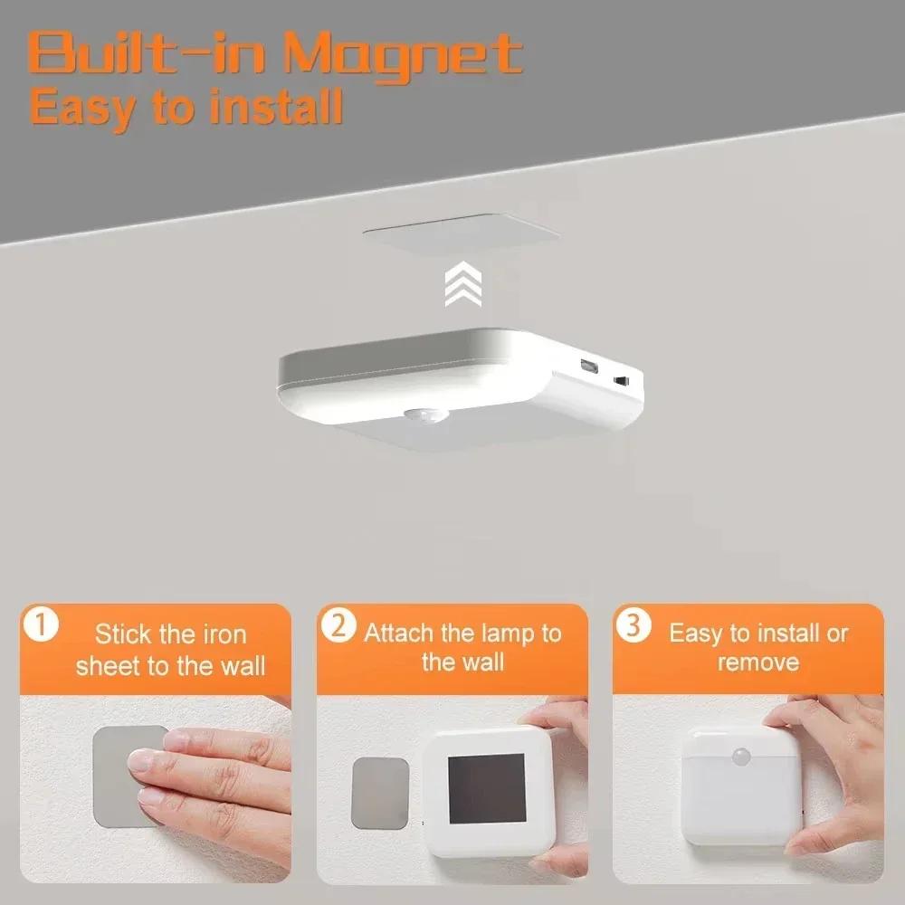 LED Induction Night Light, Wireless USB Charging Human Body Induction Wall Light Bedroom Corridor Cabinet Bathroom Night Light