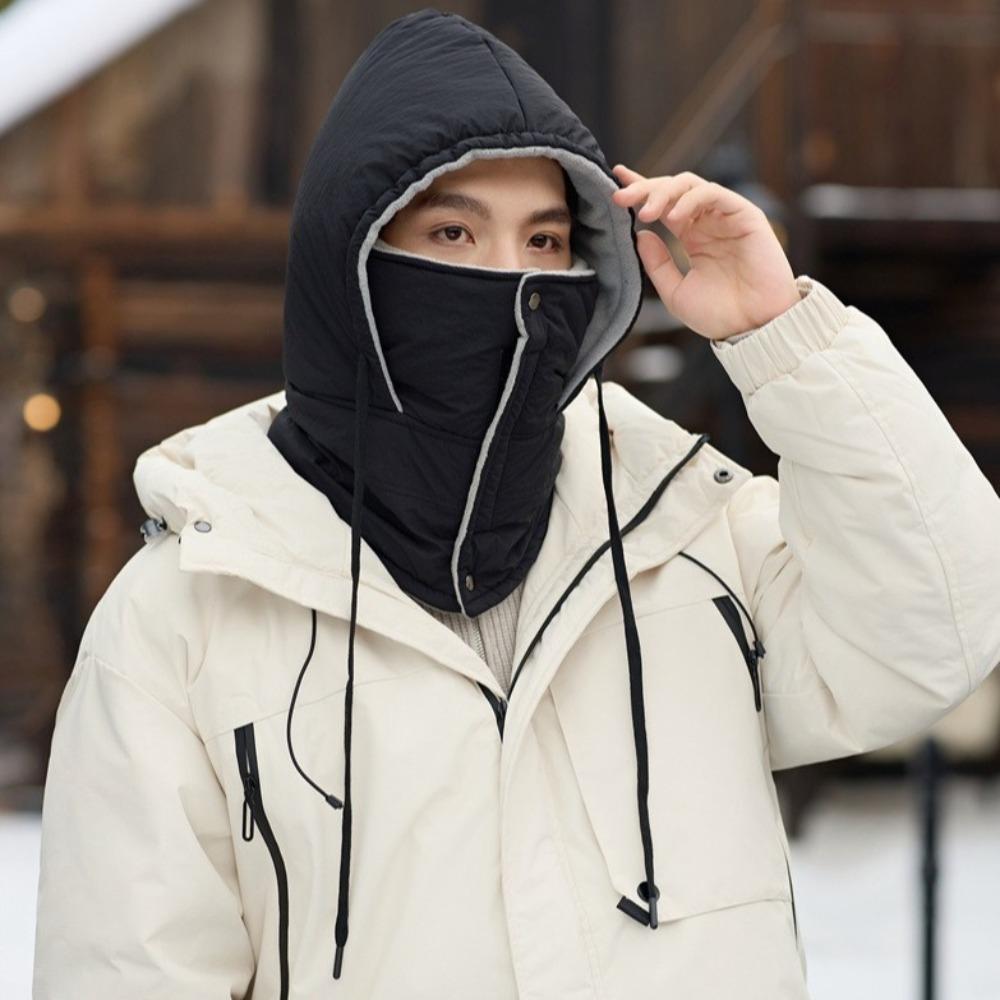 Multifunctional 3-in-1 Winter Cycling Hat Solid Color Winter Balaclava Ski Windproof Cap Men