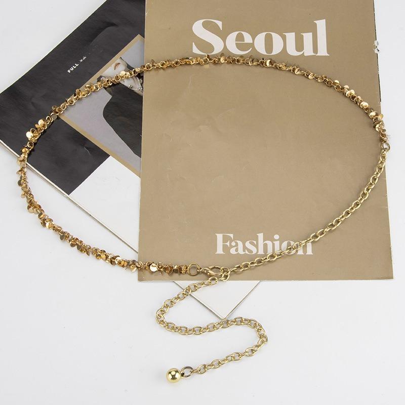 European and American Sequin Decorative Dress Belt Women's High-end Elegant Small Fragrance Style Waist-closing Metal Waist Chain for Girls