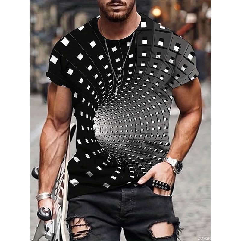 Summer Men's Novelty Optical Illusion Men's Novelty T-shirt Trendy Short Sleeve Tees For Round Neck T-Shirt Mens Casual Clothing