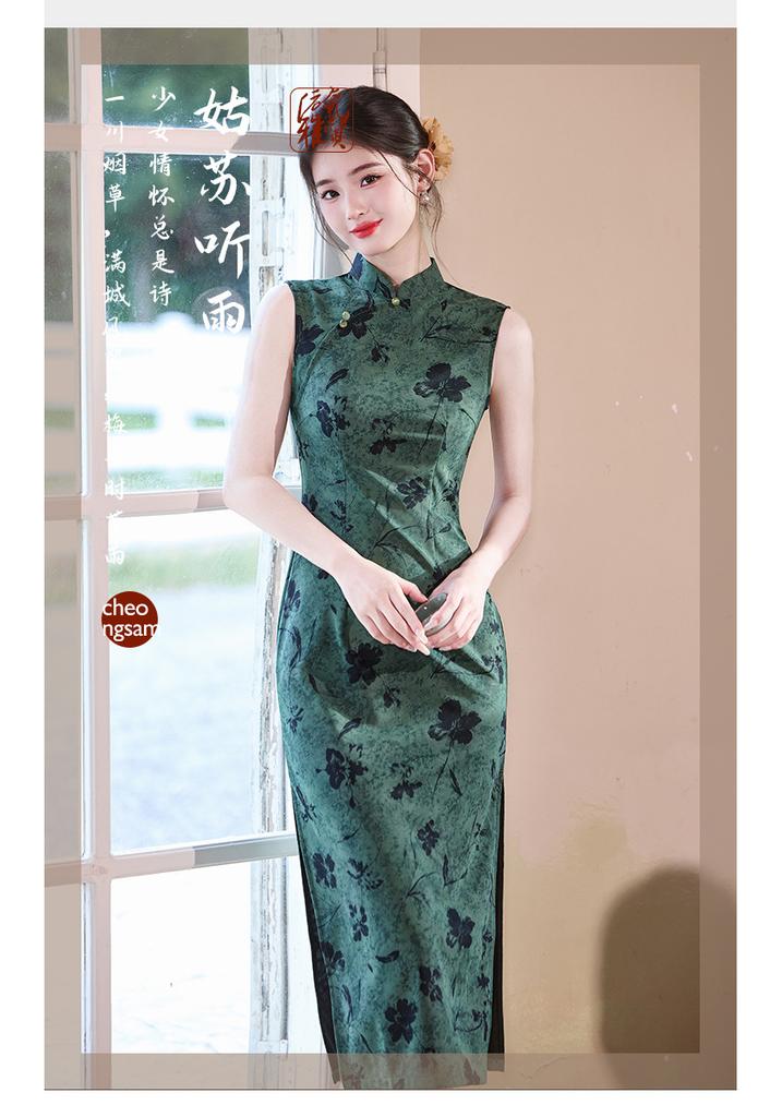 1011 spring and summer new cheongsam improved young daily new Chinese dress national style retro sleeveless cheongsam green