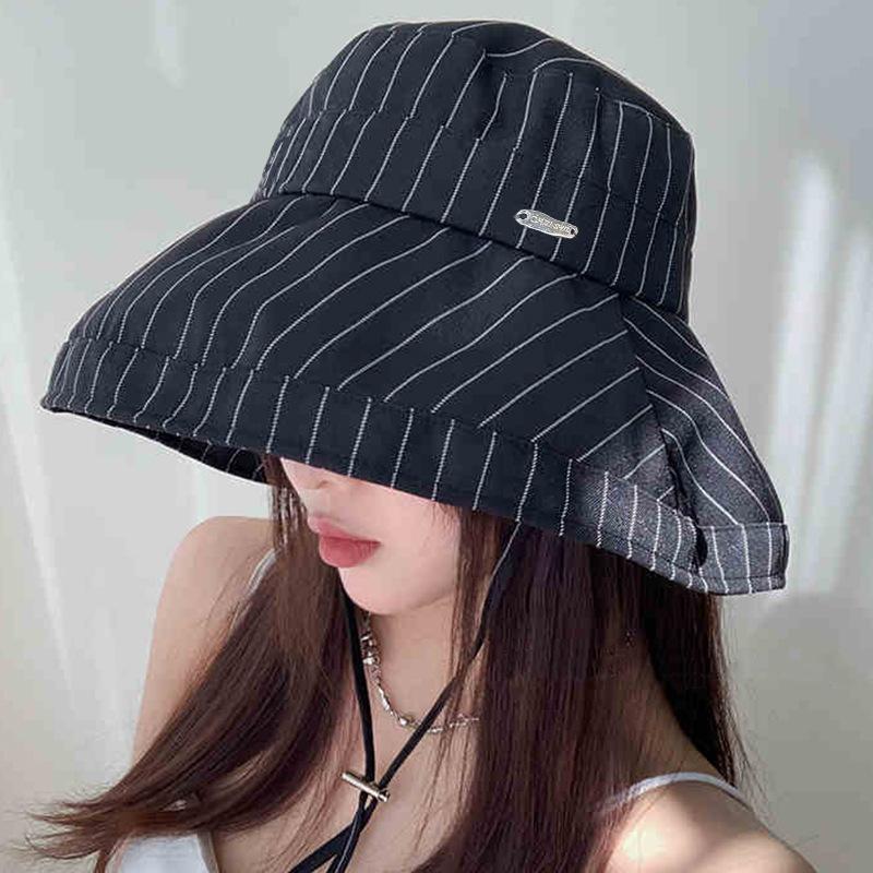Hat Women's Spring and Summer Stripes Two-color Simple Sun Hat Advanced Sunshade Sunscreen Bucket Hat New