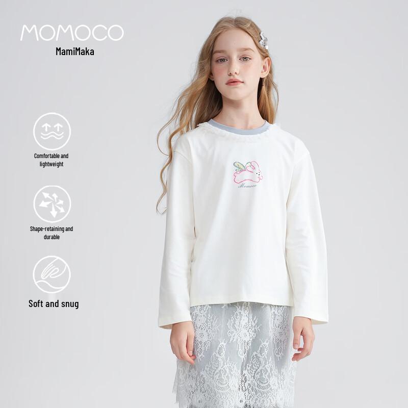 MOMOCO Детская футболка с длинным рукавом и оборками из чистого хлопка для девочек 110