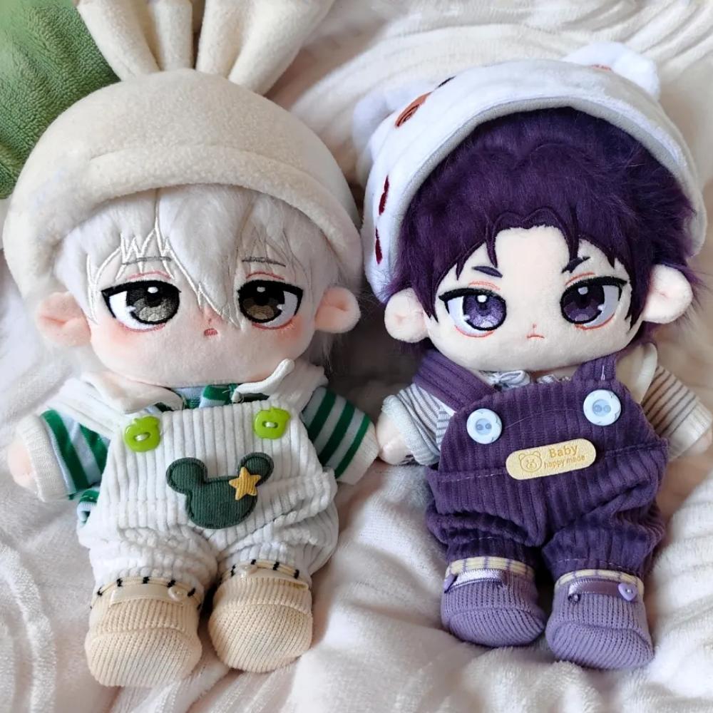 1 set Striped T-shirt 20cm Cotton Doll Clothes Strap Pants Plush Doll Clothes Doll Accessories