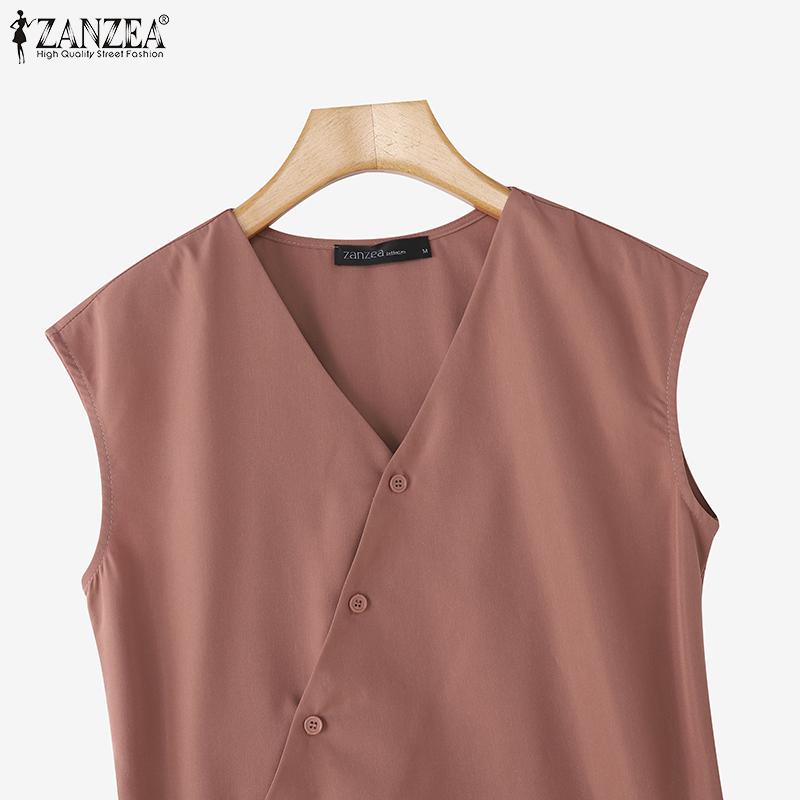 ZANZEA Women Summer Casual V-Neck Loose Sleeveless Dress