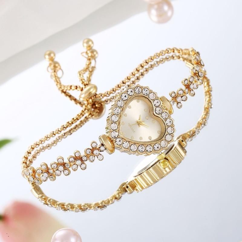 Fashion Flower Bracelet Diamond Enlaid Love Color Dial Ladies Atmospheric Versatile Self-Adjusting Strap Bracelet Watch