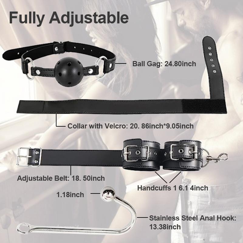 Bondage Kit Couple Sex Toys, Neck To Wrist Behind Back Handcuffs Collar, Adult Sex Straps S&M Extreme for Couple