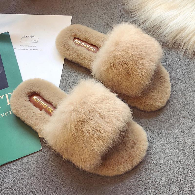 Fashion 3-Style Cross band mink fur slippers women cozy flat winter plush ladies shoes velvet pantuflas 2025 knitted furry slides 35-40