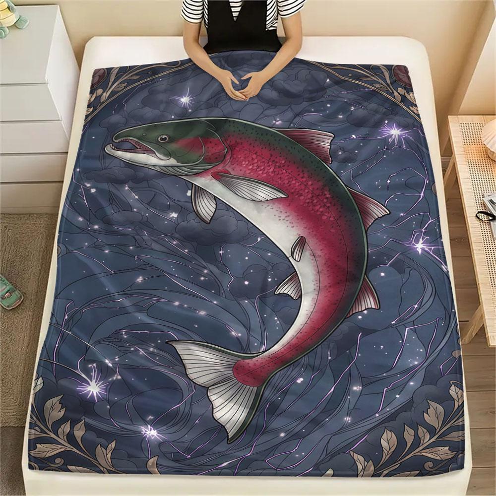 1Pc Marine life Print Flannel Blanket, High quality Comfortable for All Seasons, Home Decor, Warmth and Comfort, Perfect for Christmas Gifts