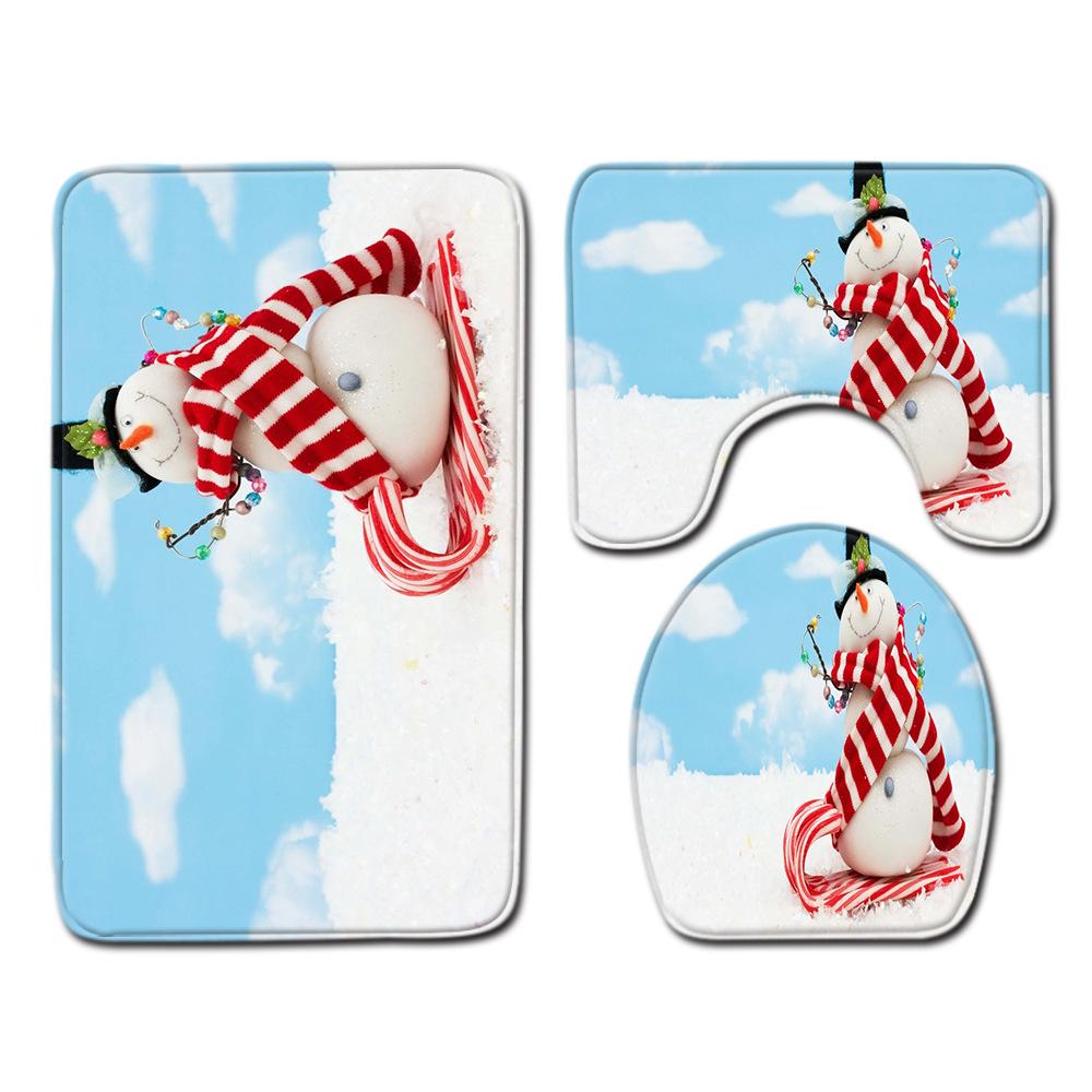 Christmas Bathroom Floor Mat Toilet Three-Piece Set