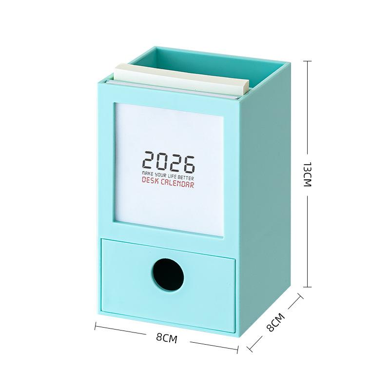 2026 Desk Calendar, Pen Holder Storage Box Desktop Calendar Ornament