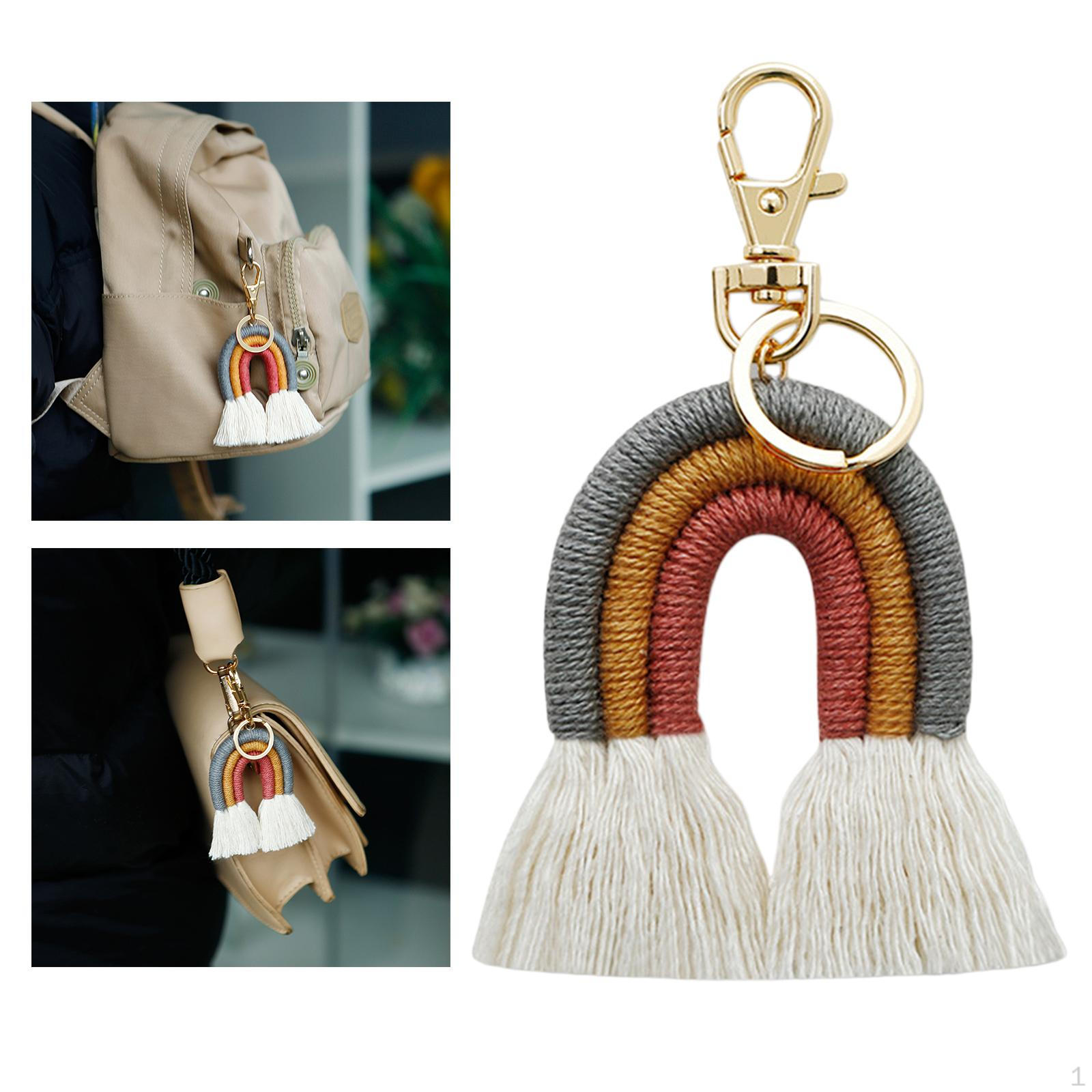 

Bohemian Weaving Rainbow Keychain Tassel Macrame Key Chains with Shape for Decorating Your сірий