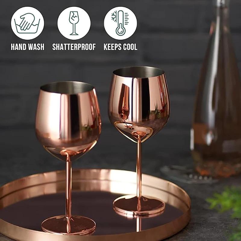 500ml Stainless Steel Wine Glass Goblet 304 Rose Gold Silver Gold Color, Durable Metal Cup for Red Wine Champagne Bar Party