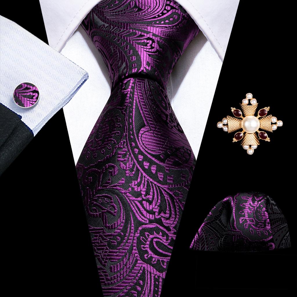 Barry.Wang Pearl sagė su kaklaraiščiu vyrams Paisley gėlių šilko kaklaraištis Hanky rankogalių sąsagų rinkinys