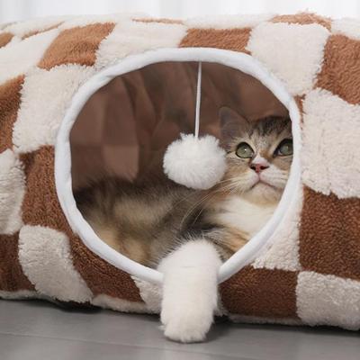 Katzen Tunnelbett mit Ball Abnehmbares Kissen Niedliches Katzenbett Tunnel Spielzeug für Kätzchen Welpe Kleiner Hund Hase Haustier Bereicherung Indoor
