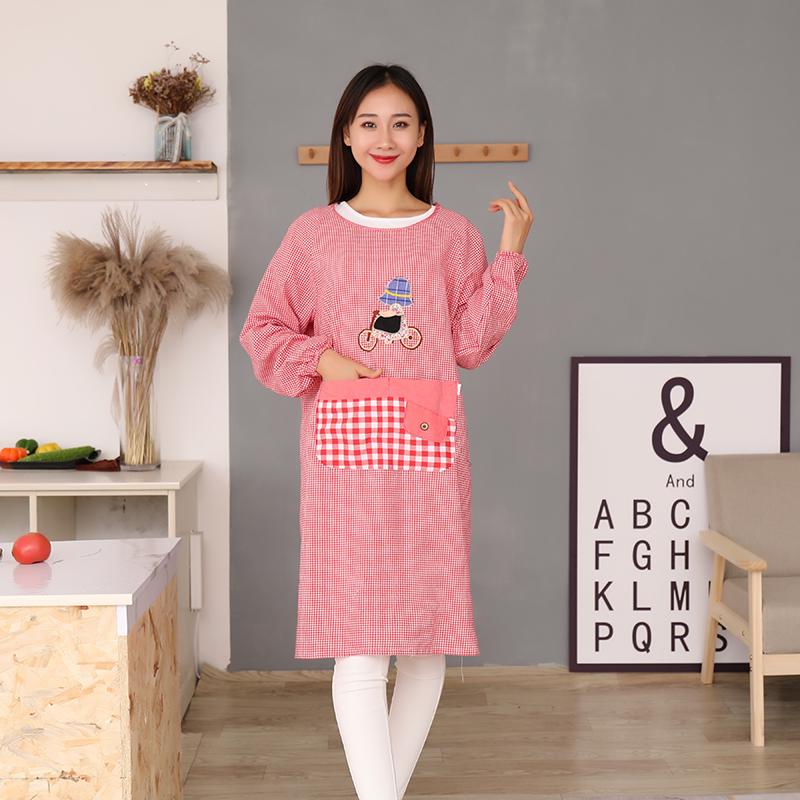 Korean Style Long Sleeve Oil-Proof Cotton Apron for Women and Men – Cute and Fashionable Kitchen Smock for Summer