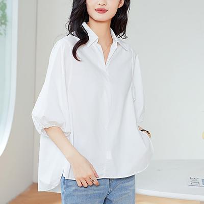 Lapel Side Seam Slit Three-quarter Sleeve Shirt for Women's Spring and Summer New Style Casual and Versatile Top