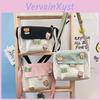 Women Mini Canvas Shoulder Cartoon Bags Cute Cell Phone Bag For Student Letter Crossbody Zipper Flap Bag With Badges
