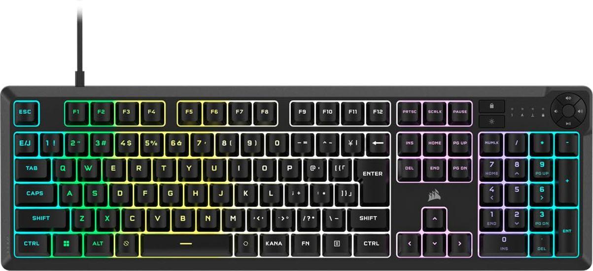 

Ігрова клавіатура CORSAIR K55 CORE RGB, сумісна з iCUE, 10 зон RGB, 4 виділені мультимедійні клавіші, тихі та чутливі перемикачі, 300 мл, захищена від бризок CH-9226C65-JP