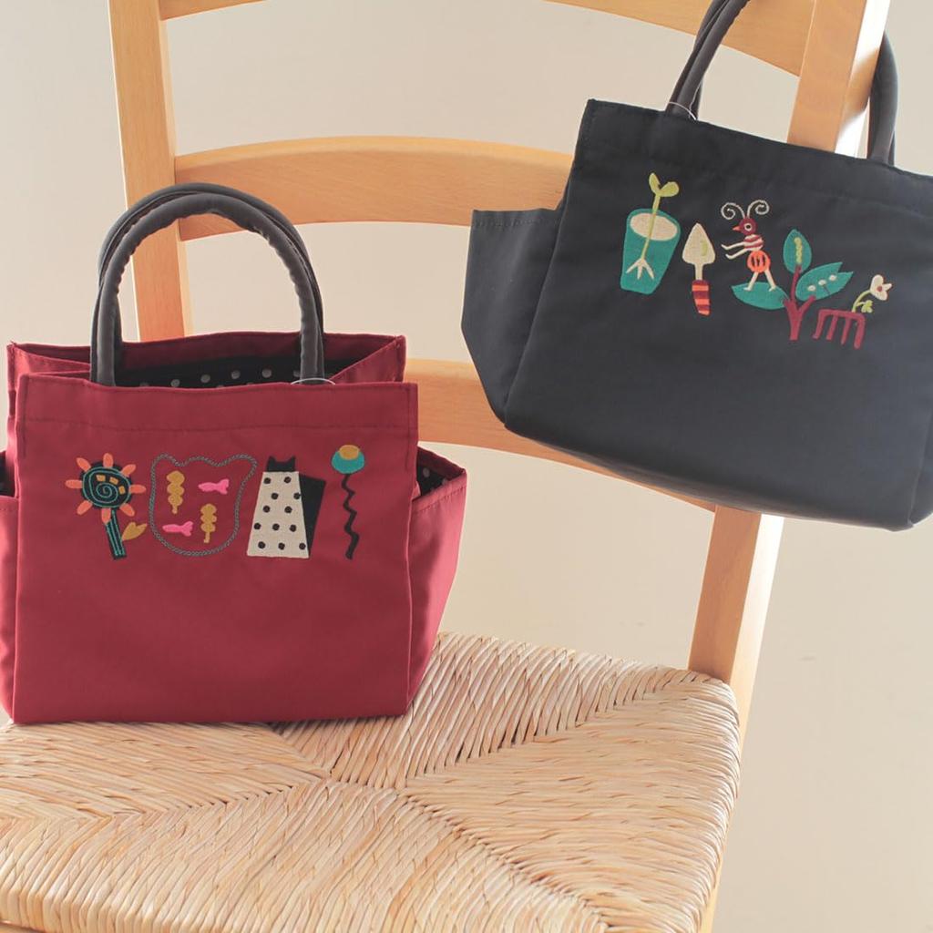 Tote with Embroidered Gusset and Red [Atsuko Matano] [Hide Seek] 007663-0006-01