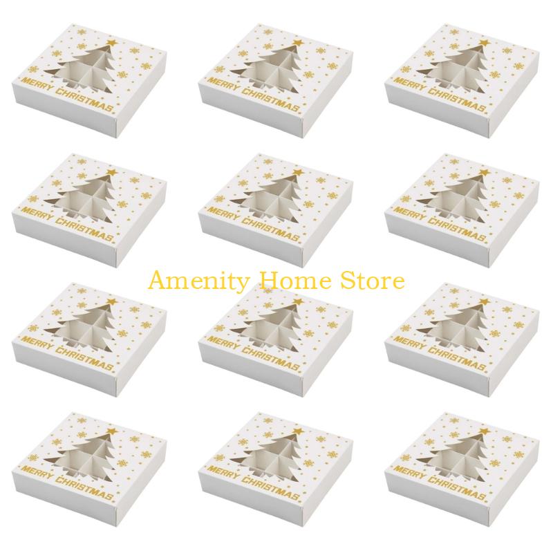 F26C 12Pcs Christmas Treat Boxes 12 Slot Chocolate Gift Box Cookie Candy Box Recycled Paper Packaging Box Christmas Supplies