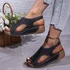 Fashion 35-43 Shoes for Women Summer Fashion Women's Med Heels Platform Sandals Peep Toe Casual PU Leather Wedges Roman Sandalias Mujer