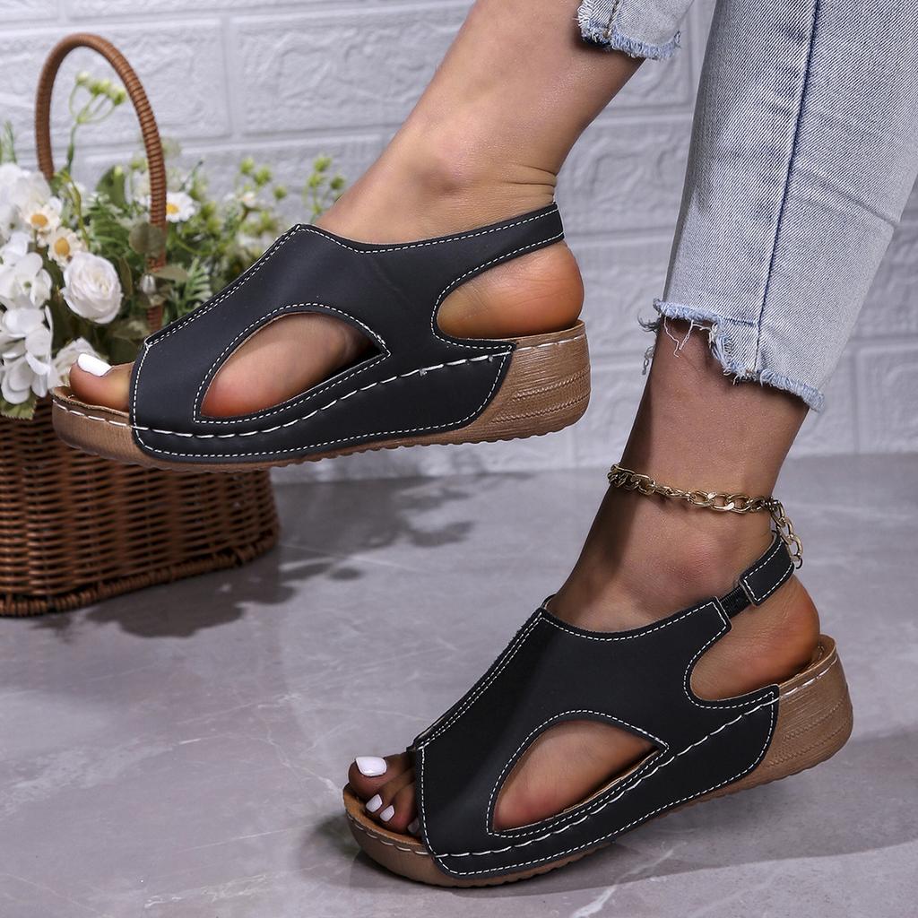 Fashion 35-43 Shoes for Women Summer Fashion Women's Med Heels Platform Sandals Peep Toe Casual PU Leather Wedges Roman Sandalias Mujer