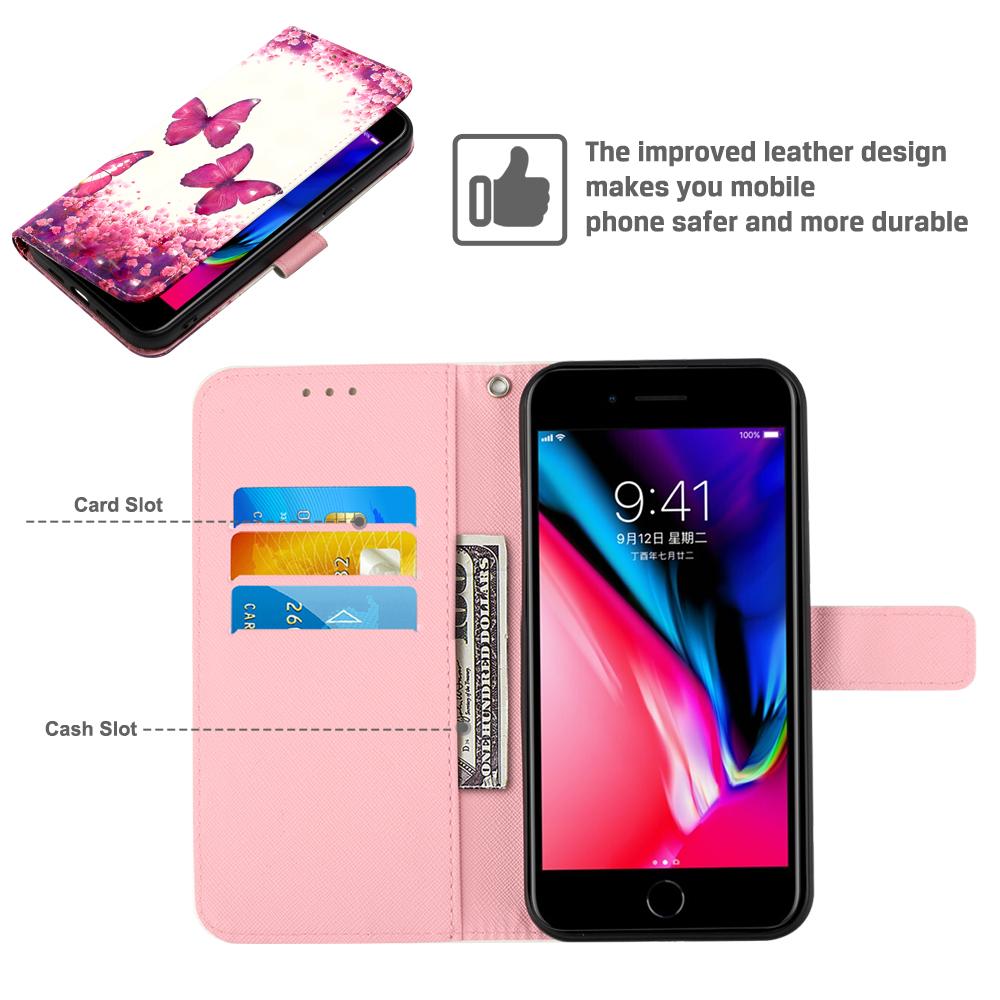 Cute Painted Leather Flip Phone Case on For iPhone 16E 16 Pro Max Plus SE4 SE3 SE Wallet Stand Book Cover With Card Holder Strap