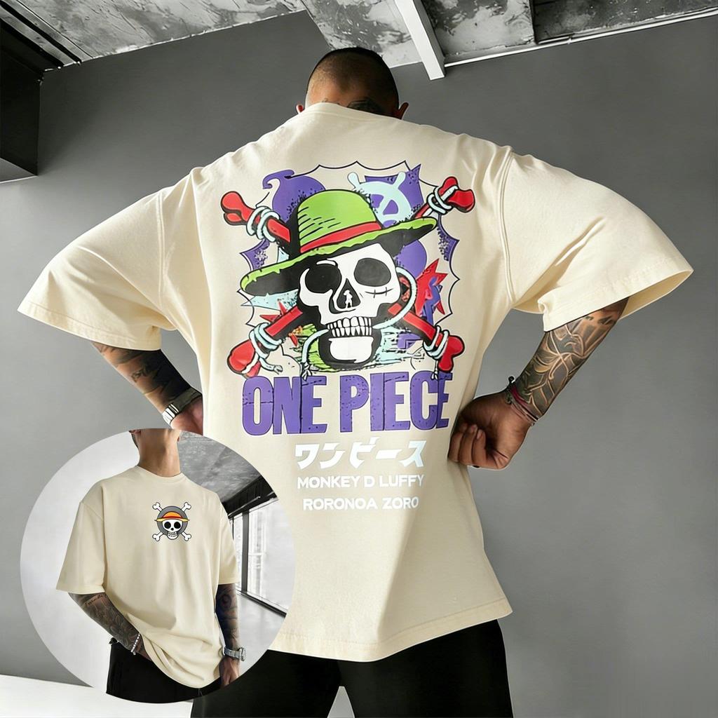 Straw Hat Pirates One Piece TShirt Men Summer Retro Jolly Roger Graphic Short Sleeve Oversized Streetwear Loose Fit Anime Tee