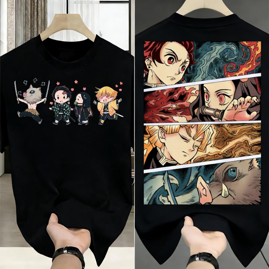 Plus Size Demon Slayer Anime Printed Unisex Women Summer Tshirt Casual Parent Child Tops Fashion Harajuku Style Street Wear Y2K