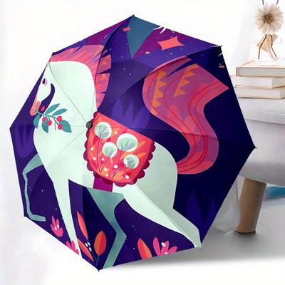 1pc Unicorn Fantasy Automatic Open/Close Umbrella Sturdy Iron Frame, Compact Travel Umbrella - Perfect Gift for Women, Men, Birthdays, Anniv