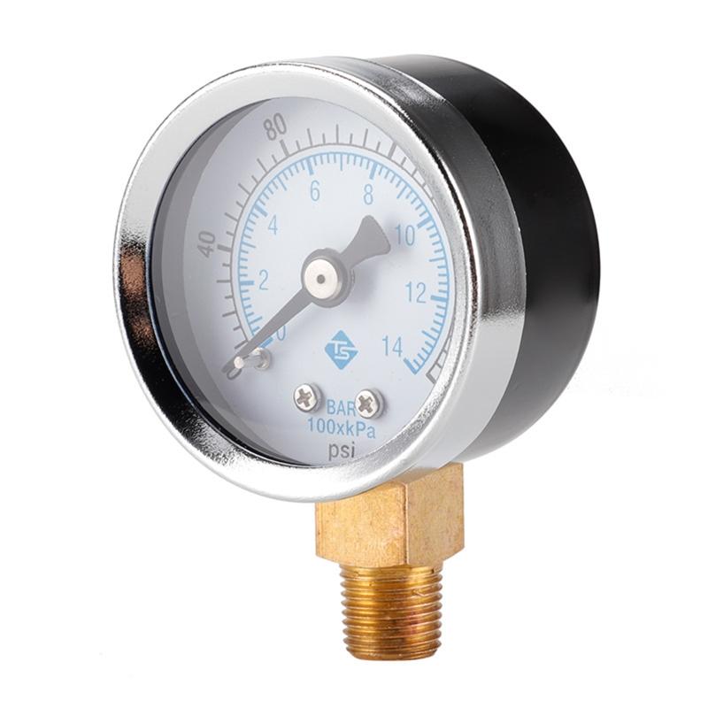 Compact Pressure Gauge 0-200psi 0-14bar Water Pressure Gauge Dial Meter 1/8" NPT for bar/psi Measurement Stainless Steel
