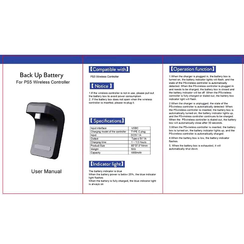 For  Wireless Controller Gamepad Battery Wireless External Battery Clip Removable 1800Mah Battery