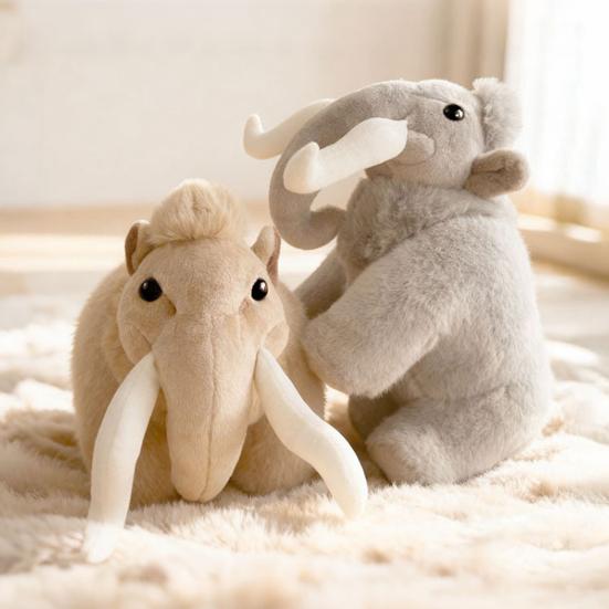 Plyšový mamut Realistické chlupaté plyšové zvíře s dlouhými kly Roztomilá ošklivě roztomilá sloní panenka pro děti Dekorace na stůl a dárek