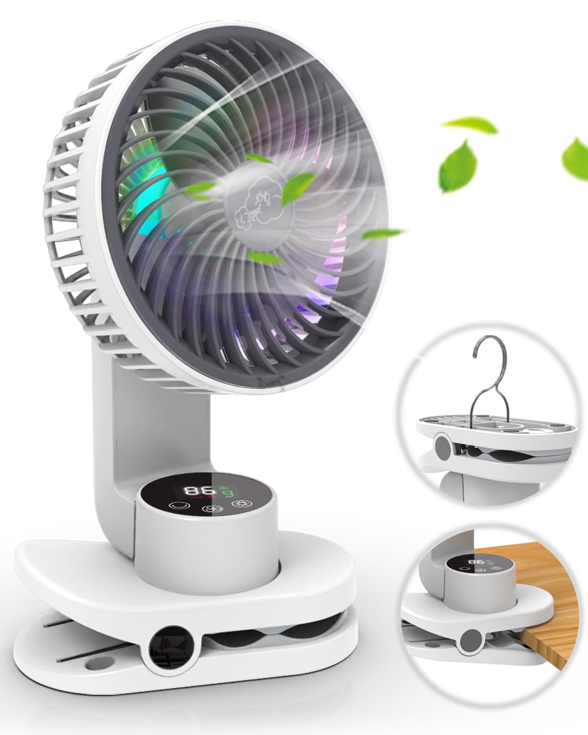 

Tabletop Oscillating USB 9 Wind Speed Digital Power Level LED 7 Blade Heatstroke Prevention [Upgraded Edition] Clip-on Fan, Fan, Settings, Display,