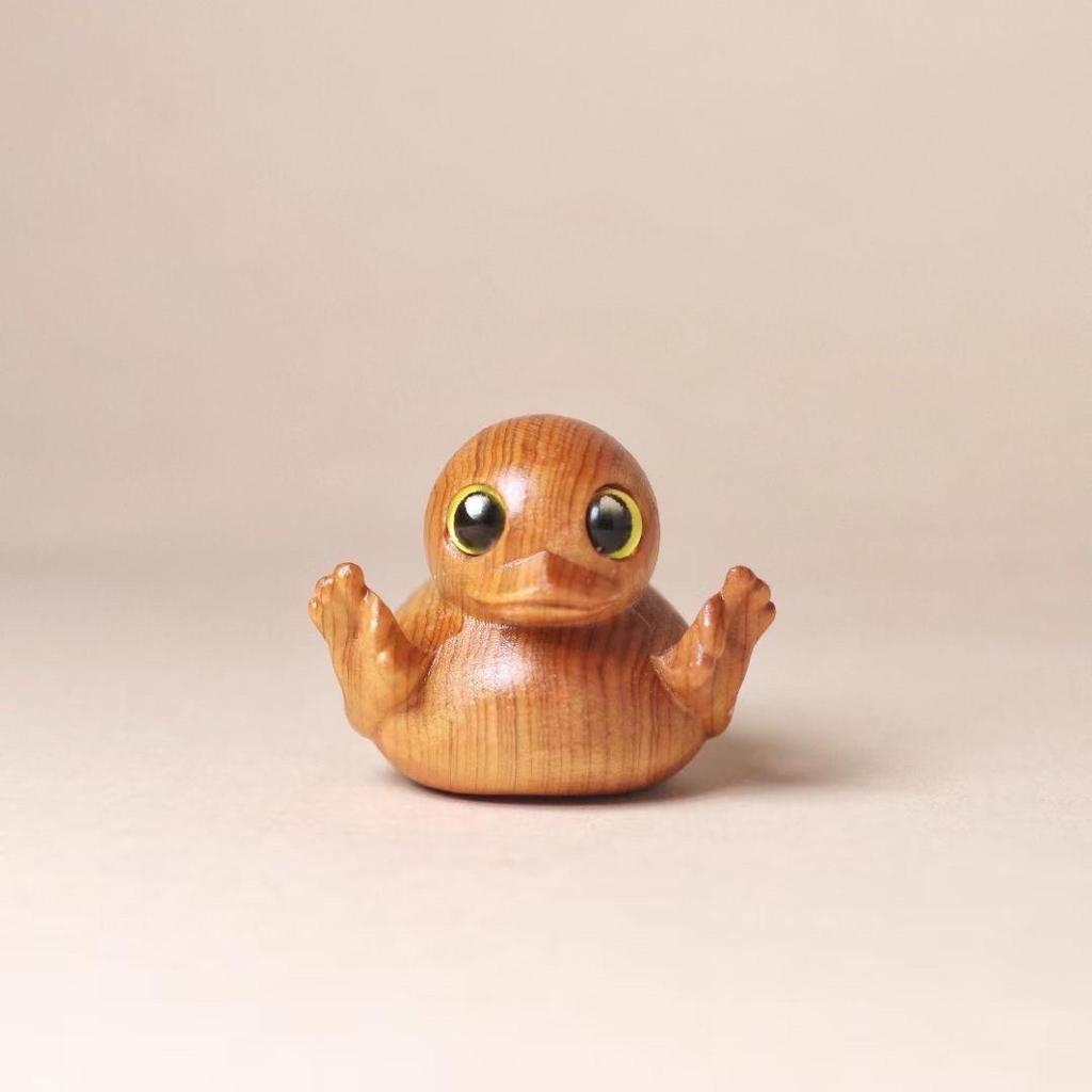 Cute Cartoon Yellow Duck Wood Carving Ornament for Home or Office