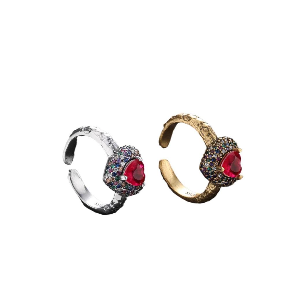 Retro European & American Style 925 Sterling Silver Zircon Love Ring for Women – Fully Inlaid, Versatile, Adjustable, Timeless Design.