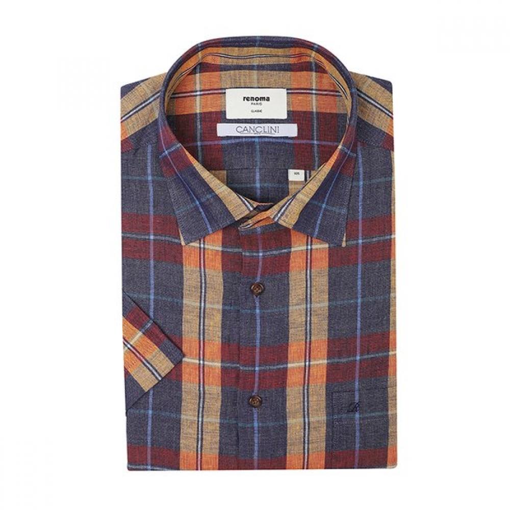 Renoma Linen Check Short Sleeve Classic Shirt [rousg1230 Ye]