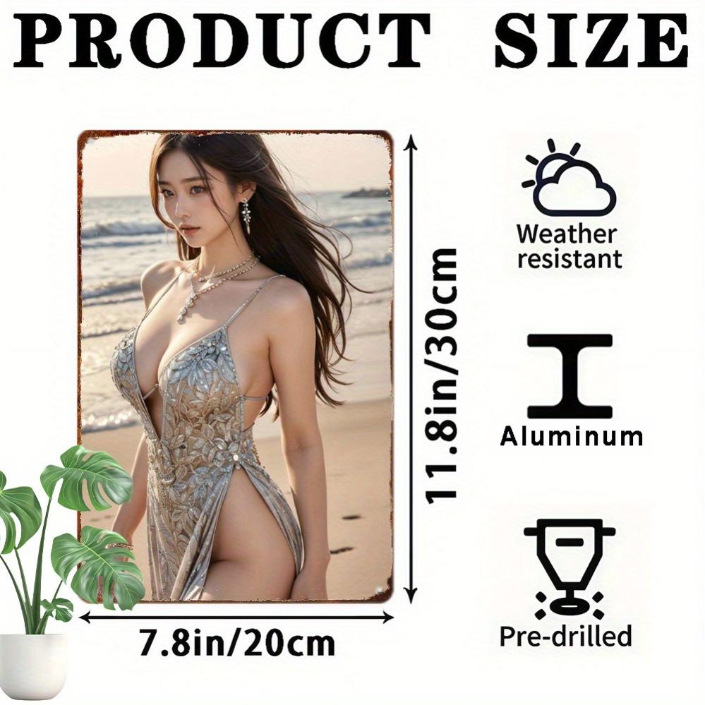 Anime Girl Metal Wall Art 8x12 Inch Retro Beach Decor Floral Swimsuit Home