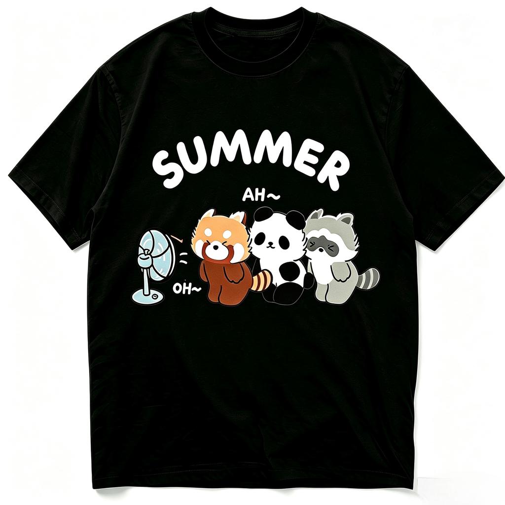 Kawaii Summer Cartoon Animals Graphic Tshirt Unisex Red Panda Panda Raccoon Print Loose Short Sleeve Modal Cotton Casual Tops