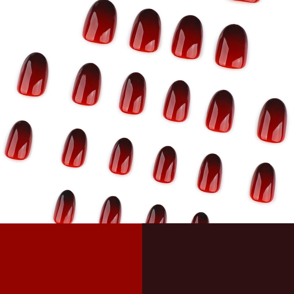 Y2k Gothic Red and Black Gradual Change Manicure Wearing Nail Hot Selling Short Round Fake Nail Wearing Nail Piece