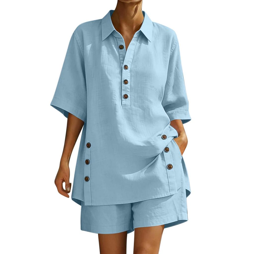 Women's Linen Two-Piece Set: Short-Sleeve Shirt & Loose Pants (2026)