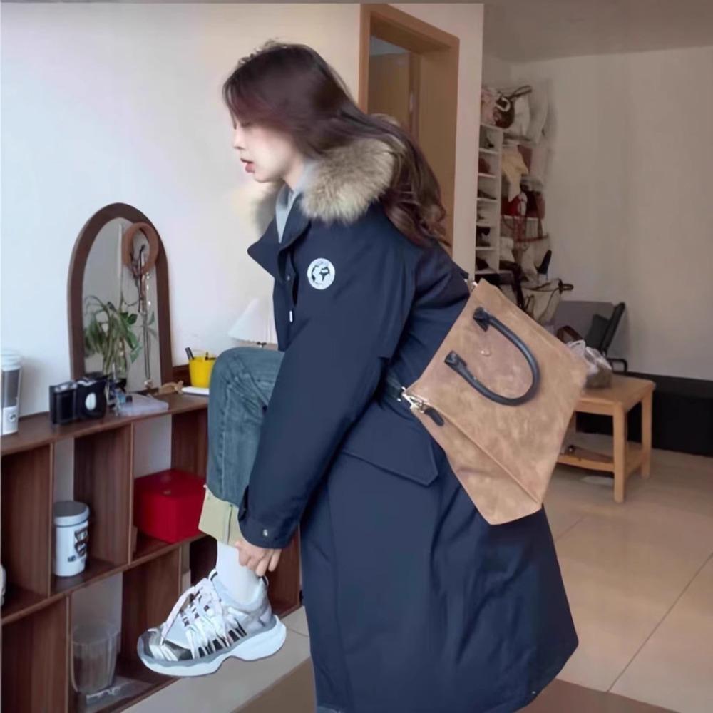 Long over-knee big fur collar pie overcomes women's winter new Korean loose thickened down cotton-padded tooling jacket