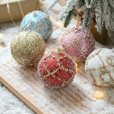 8CM Christmas Balls Ornaments Foam Home Decor Xmas Tree Hanging Pendants Large Glitter Pink Gold Party Decor Striped Balls